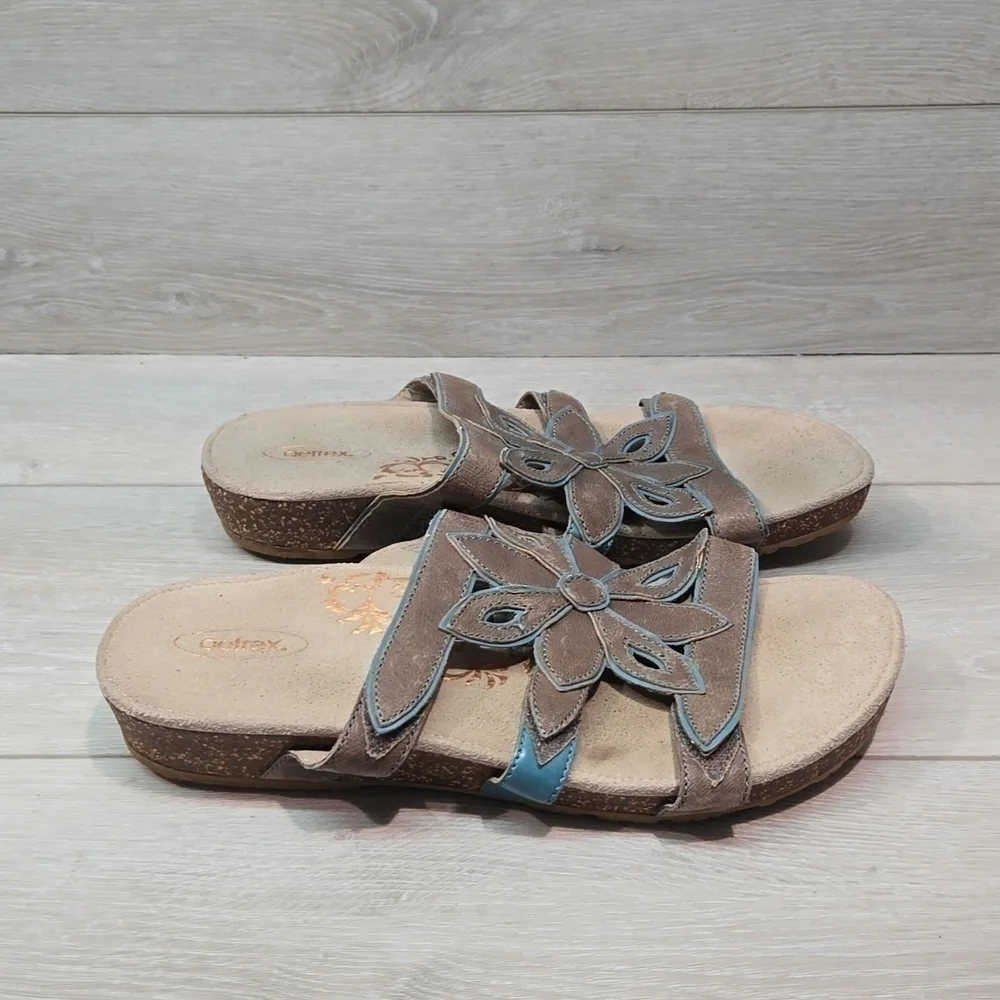Aetrex Women Wedge Leather Sandals Shoes sz 11